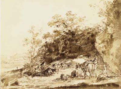 Sepia Landscape with Horses