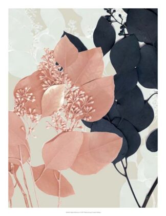 Indigo & Blush Leaves I