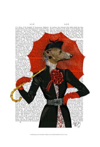 Elegant Greyhound and Red Umbrella