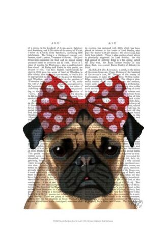 Pug with Red Spotty Bow On Head