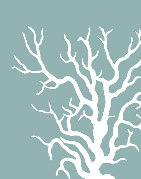 Corals White on Mist Blue Green a
