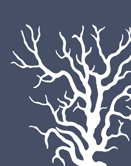 Corals White on Indigo Blue a