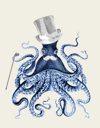 Blue Octopus on Cream b