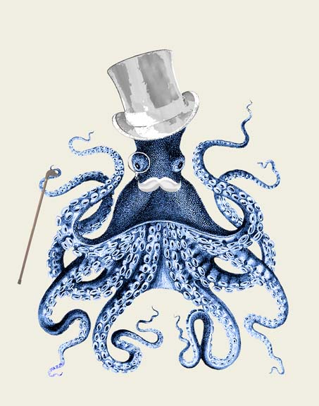 Blue Octopus on Cream b