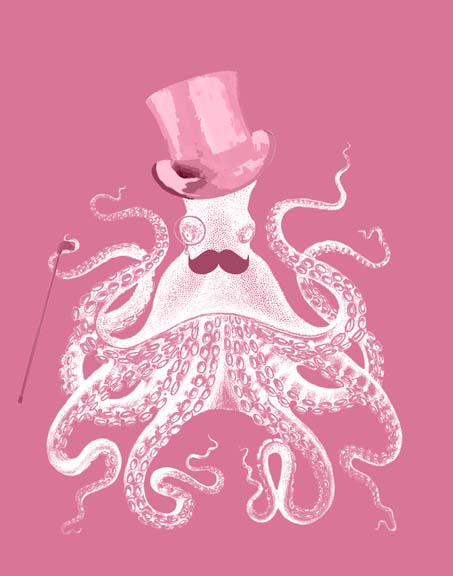 Octopus White on Pink a