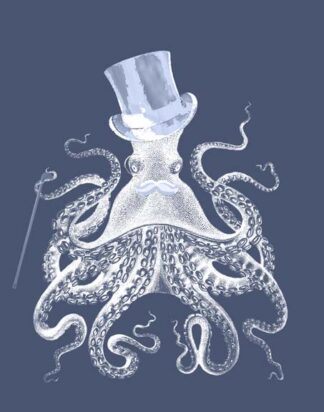 White Octopus on Indigo Blue b