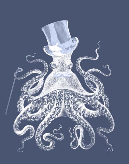 White Octopus on Indigo Blue b