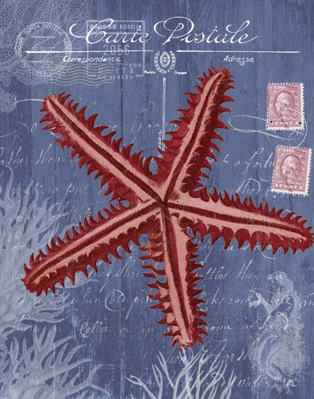 Seaside Postcard Red on Blue a