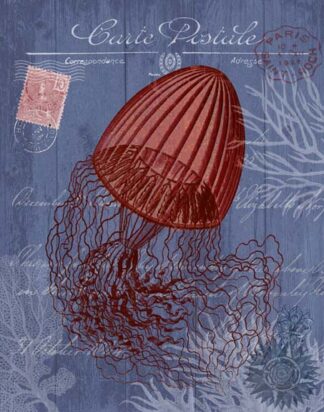 Seaside Postcard Red on Blue e