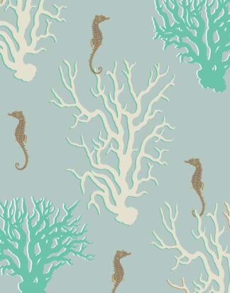 Coral and Seahorse in Seafoam