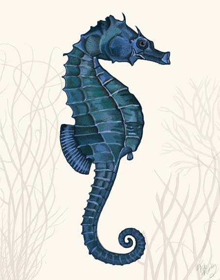 Blue Seahorses on Cream a