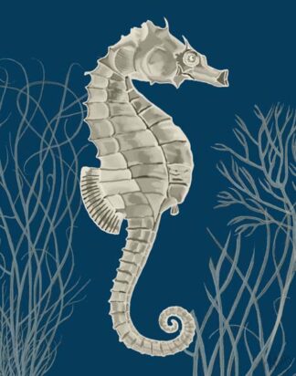 Silver Grey Seahorses on Blue a
