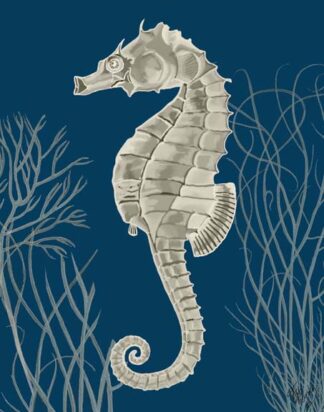 Silver Grey Seahorses on Blueb
