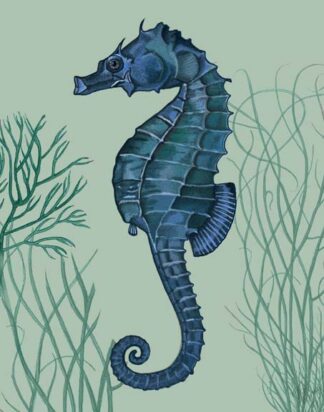 Blue Seahorses on Light Green Sage b