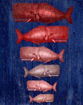 Whale Family Red On Blue