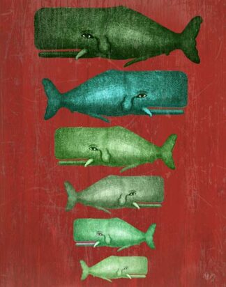 Whale Family Green on Red