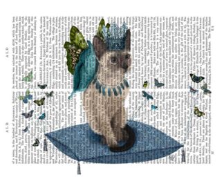 Cat on Pillow with Butterflies