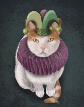 Cat, White with Jester Hat