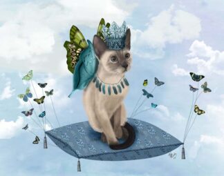 Cat on Pillow with Butterflies