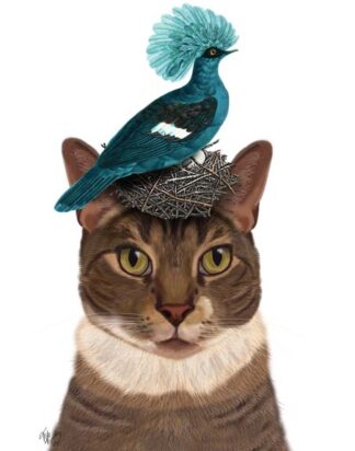Cat with Nest and Blue Bird