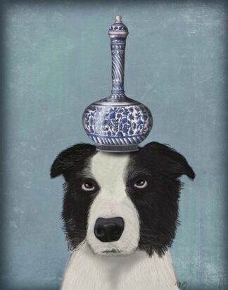 Border Collie with Blue Vase