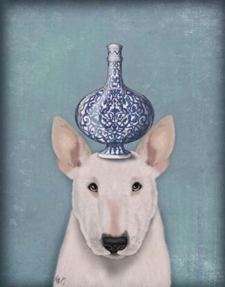 English Bull Terrier with Blue Vase