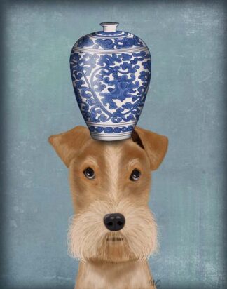 Fox Terrier with Blue Vase