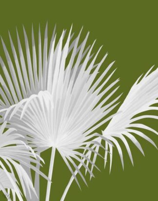 Fan Palm 1, White on Green