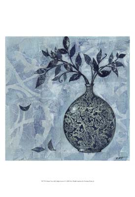 Ornate Vase with Indigo Leaves I