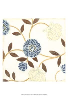 Blue and Cream Flowers on Silk I
