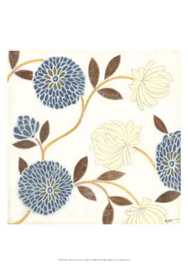Blue and Cream Flowers on Silk II