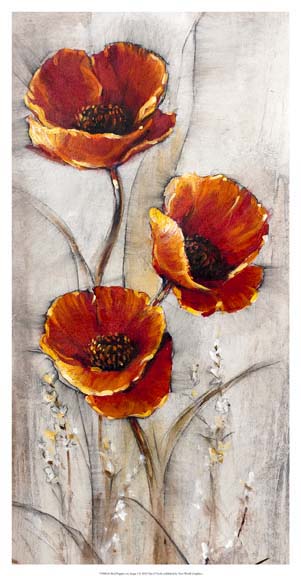 Red Poppies on Taupe I