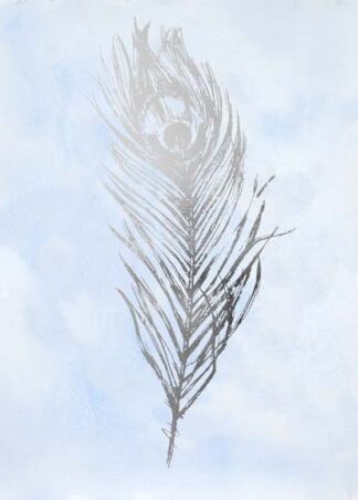 Silver Foil Feather II on Blue