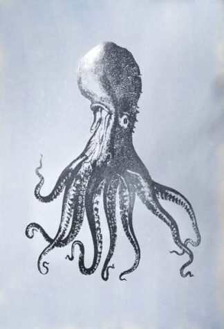 Silver Foil Octopus I on Blue Wash