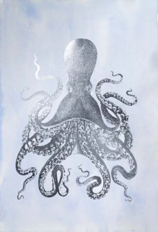 Silver Foil Octopus II on Blue Wash