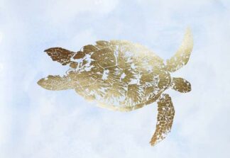 Gold Foil Sea Turtle I on Blue Wash