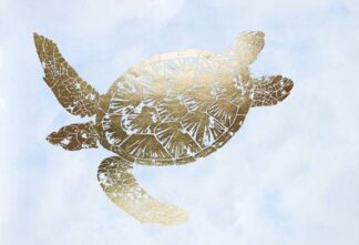 Gold Foil Sea Turtle II on Blue Wash