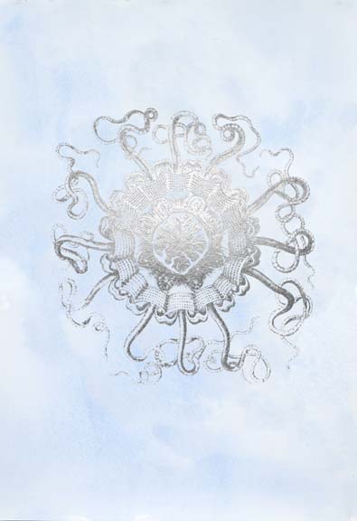 Silver Foil Ocean Gems II on Blue Wash