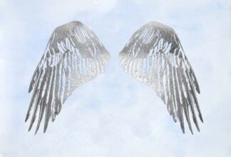 Silver Foil Wings I on Blue Wash