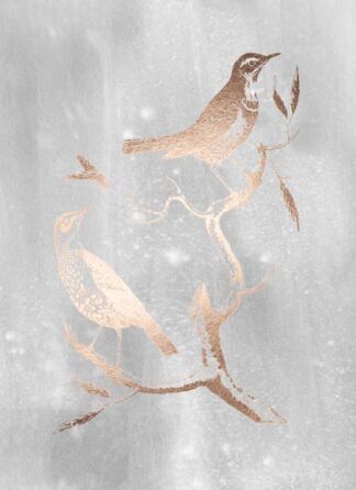 Rose Gold Foil Birds I on Grey Wash