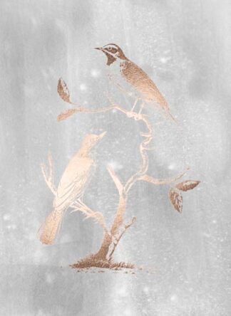 Rose Gold Foil Birds II on Grey Wash
