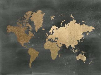 Large Gold Foil World Map on Black