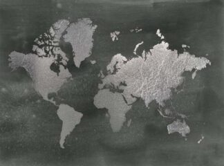 Large Silver Foil World Map on Black
