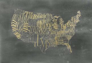 Gold Foil USA Map on Black Wash