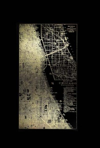 Gold Foil City Map Chicago on Black