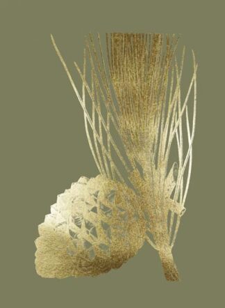 Gold Foil Pine Cones I on Mid Green