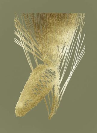 Gold Foil Pine Cones II on Mid Green