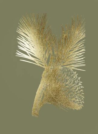 Gold Foil Pine Cones III on Mid Green