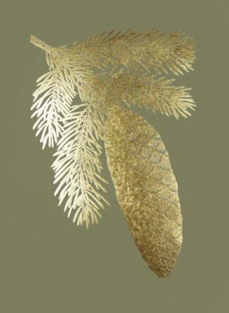 Gold Foil Pine Cones IV on Mid Green