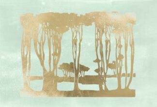 Gold Foil Nouveau Treeline on Seafoam Wash